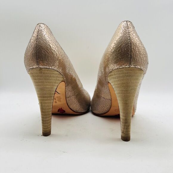 Coach Heels Womens 8 Gold Leather Shoes Stiletto Cocktail Metallic Wedding Pumps - Picture 8 of 11